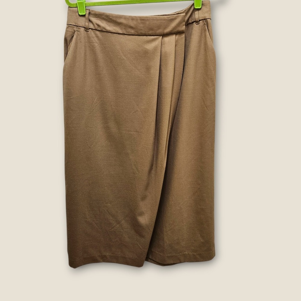 J.McLaughlin Women's Size 12 Khaki Tan Wool Blend Wrap Front‎ Career Skirt